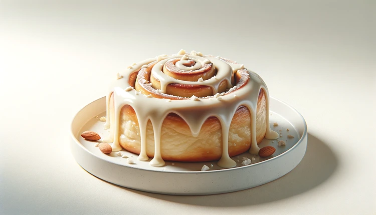 Gluten-free cinnamon rolls with almond milk icing on a white plate