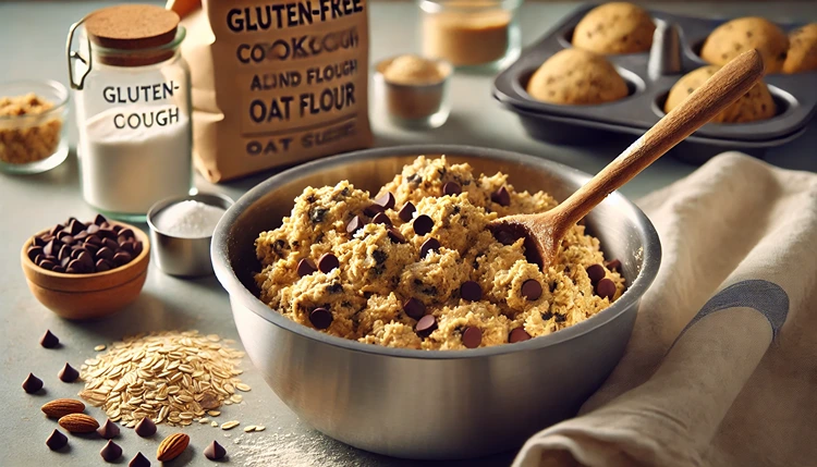 Gluten-free cookie dough made with almond and oat flour being mixed.
