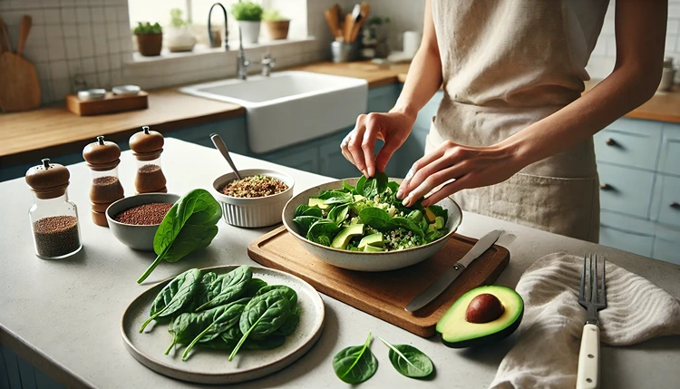 Gluten-free meal preparation in a modern kitchen with fresh ingredients.